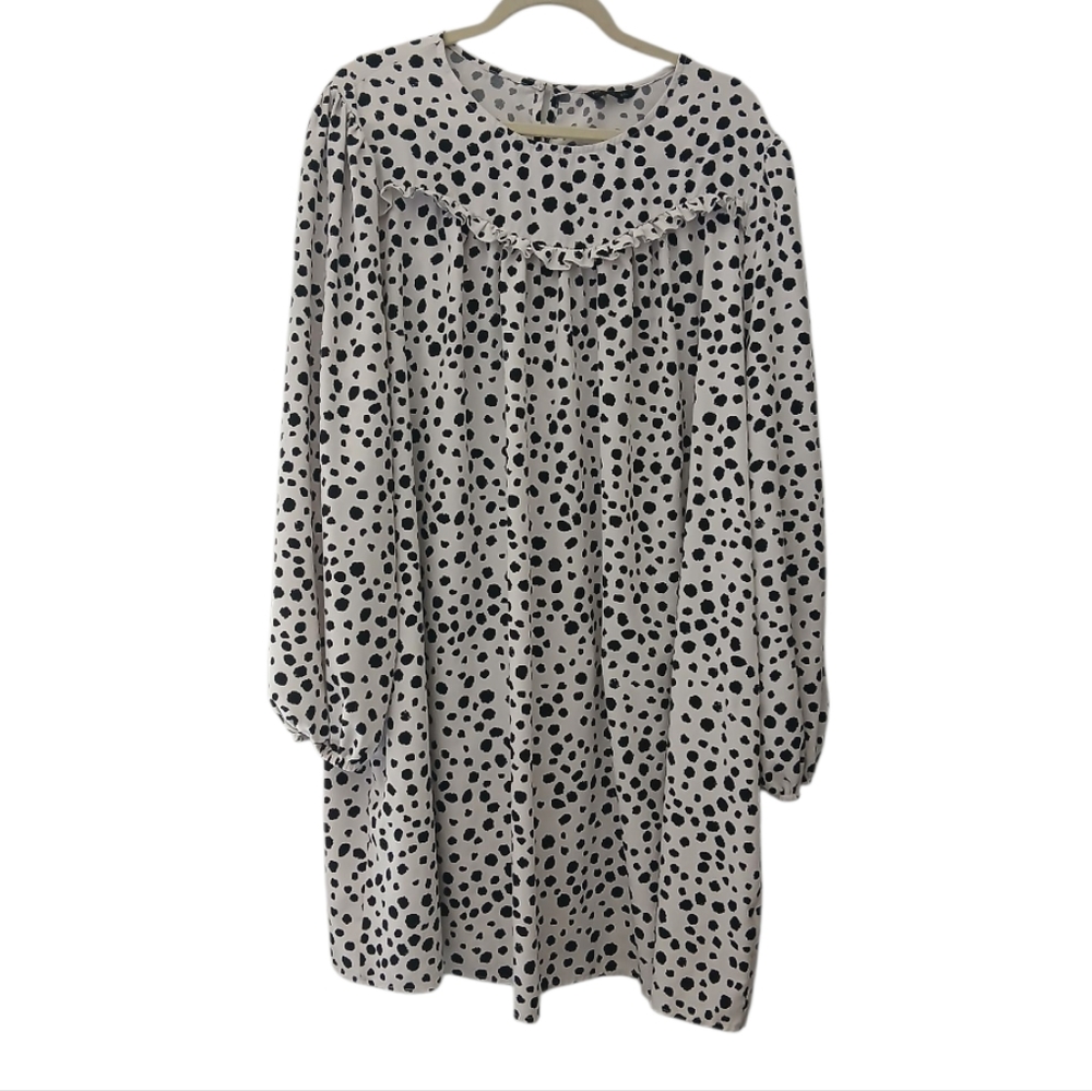 SHEIN Black and White Polka Dot Long Sleeve Dress
